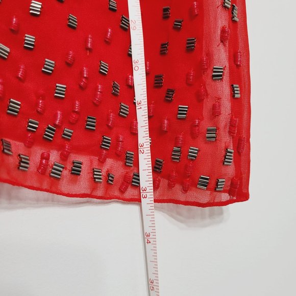 Sam Edelman Mini Shift Dress V-Neckline Beaded Sequine Sleeveless Red New XS - Picture 9 of 10